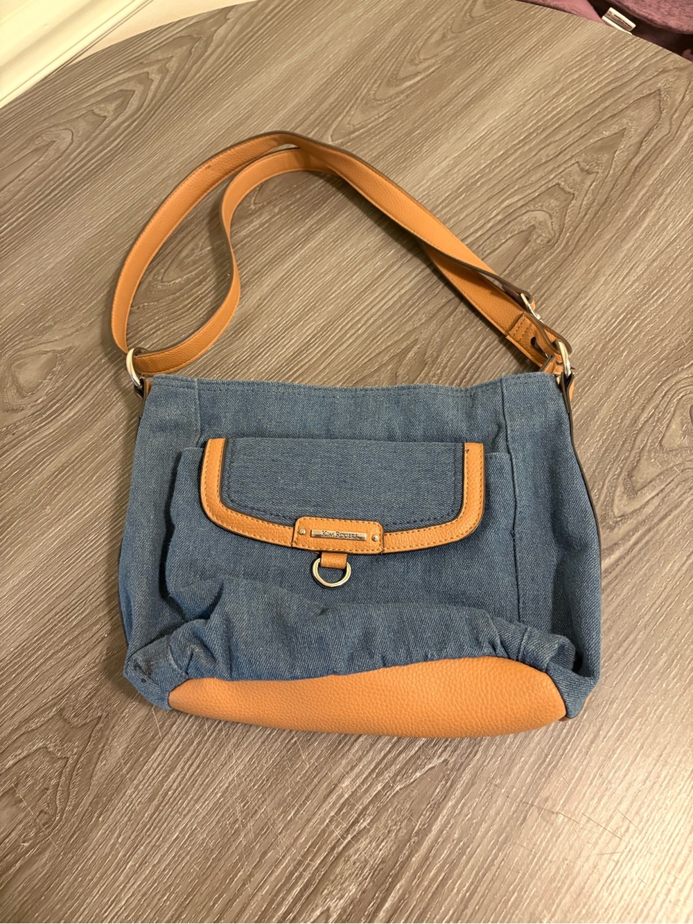 Kim Rogers Tan Leather Accent Tote with Gold Hardware